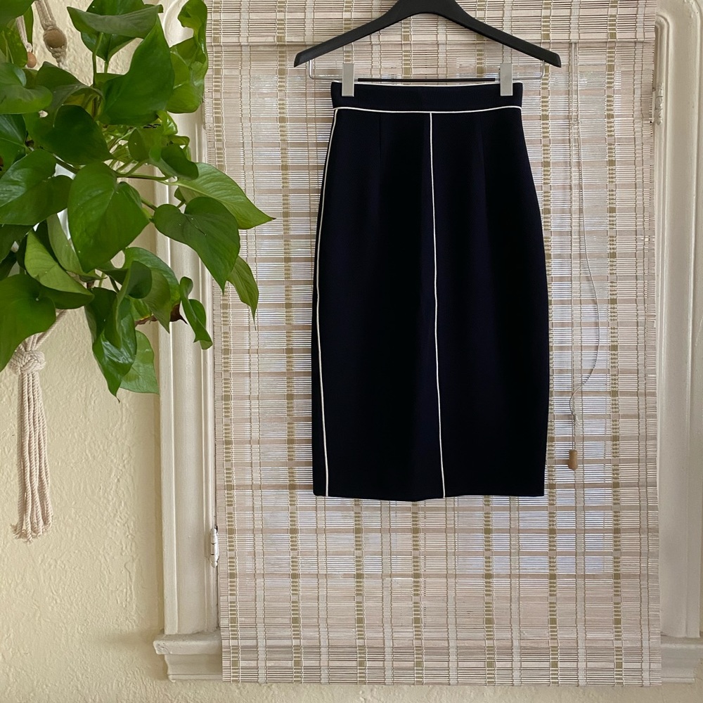 ZARA Navy Blue Pencil Skirt with White Piping